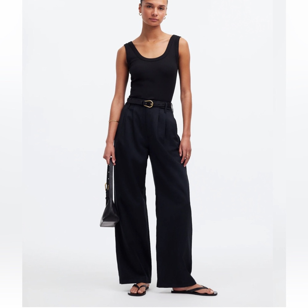 NWT Madewell The Harlow Wide linen blend Leg Pants Black Size 12